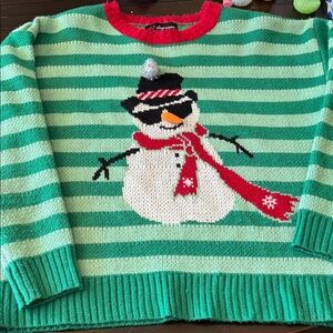 32 Degrees Green Striped Snowman Sweater